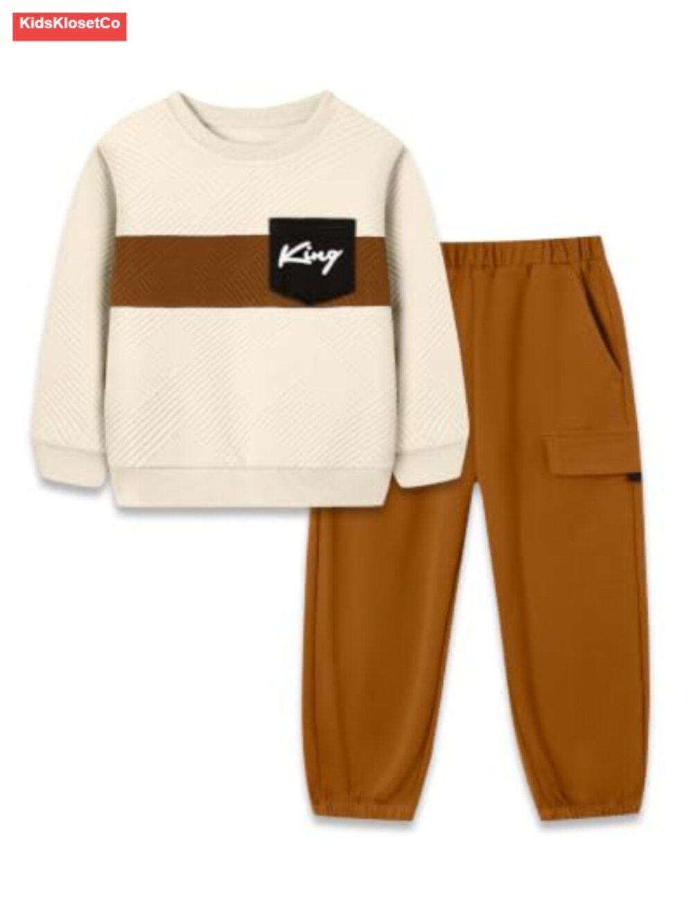 Boys Color Block Sweatshirt & Cargo Pants 2-Piece Outfit, Long Sleeve, Toddler